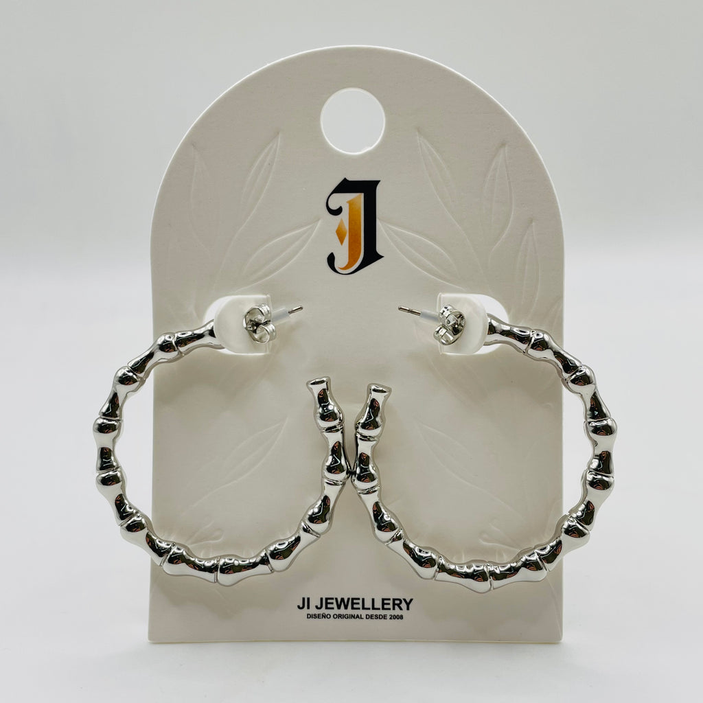 Pendientes Aro Forma Bambú Bicolor Dorado Plata | Joyería al Por Mayor para Tiendas Minoristas|JI JOYA