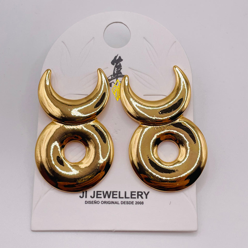 Pendientes de metal dorado y plateado diseño luna y círculo, al por mayor joyería de moda OEM ODM|JI JOYA
