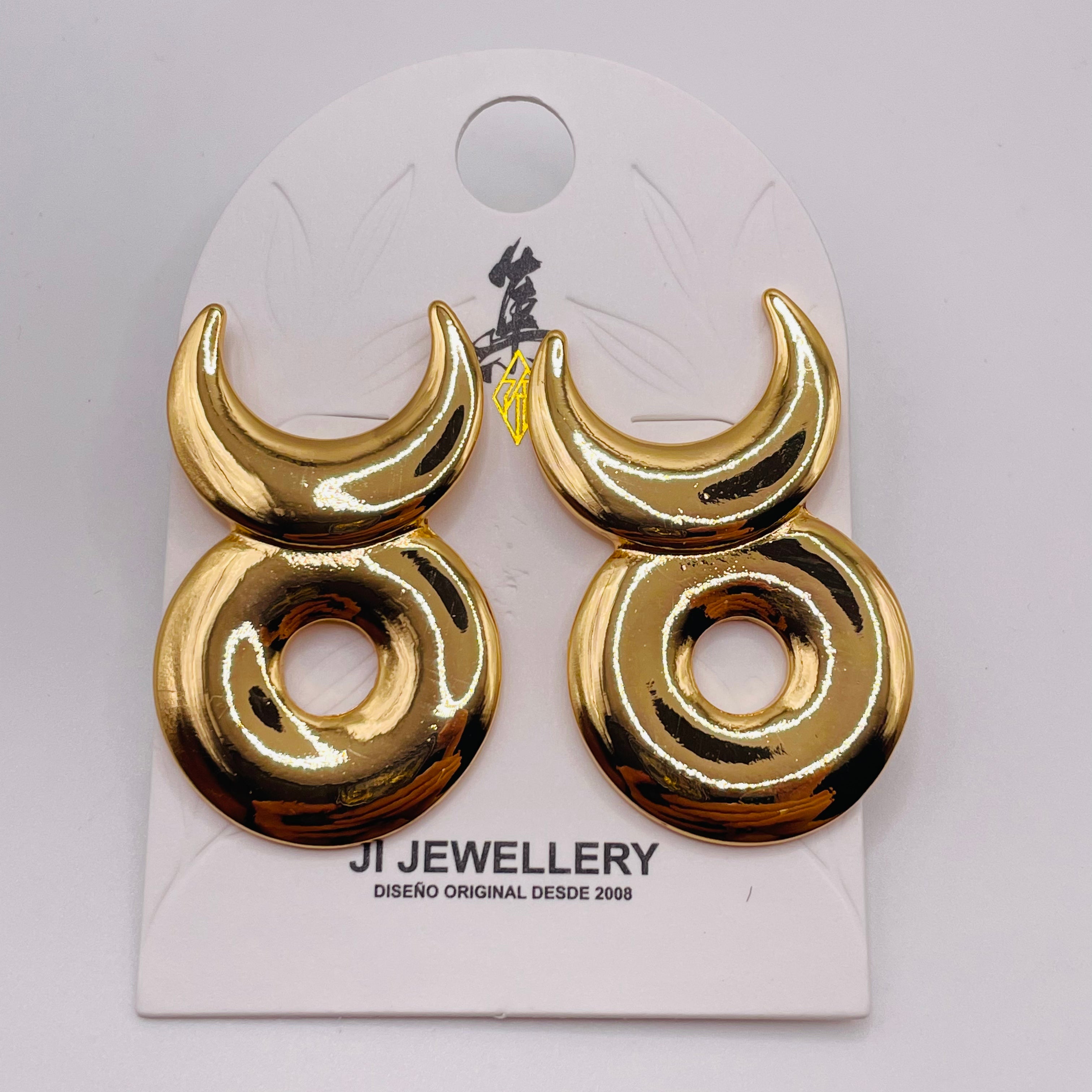 Pendientes de metal dorado y plateado diseño luna y círculo, al por mayor joyería de moda OEM ODM|JI JOYA