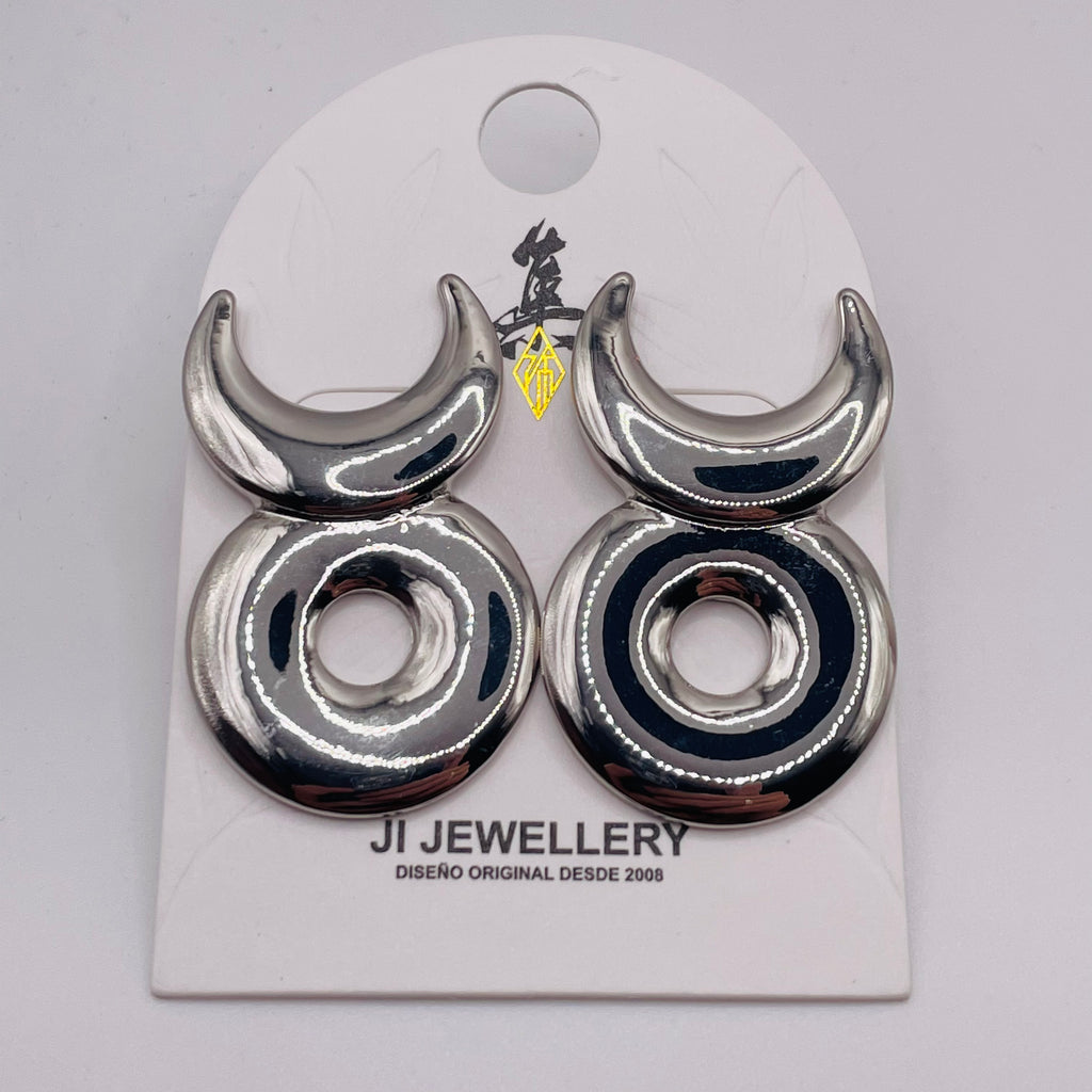 Pendientes de metal dorado y plateado diseño luna y círculo, al por mayor joyería de moda OEM ODM|JI JOYA