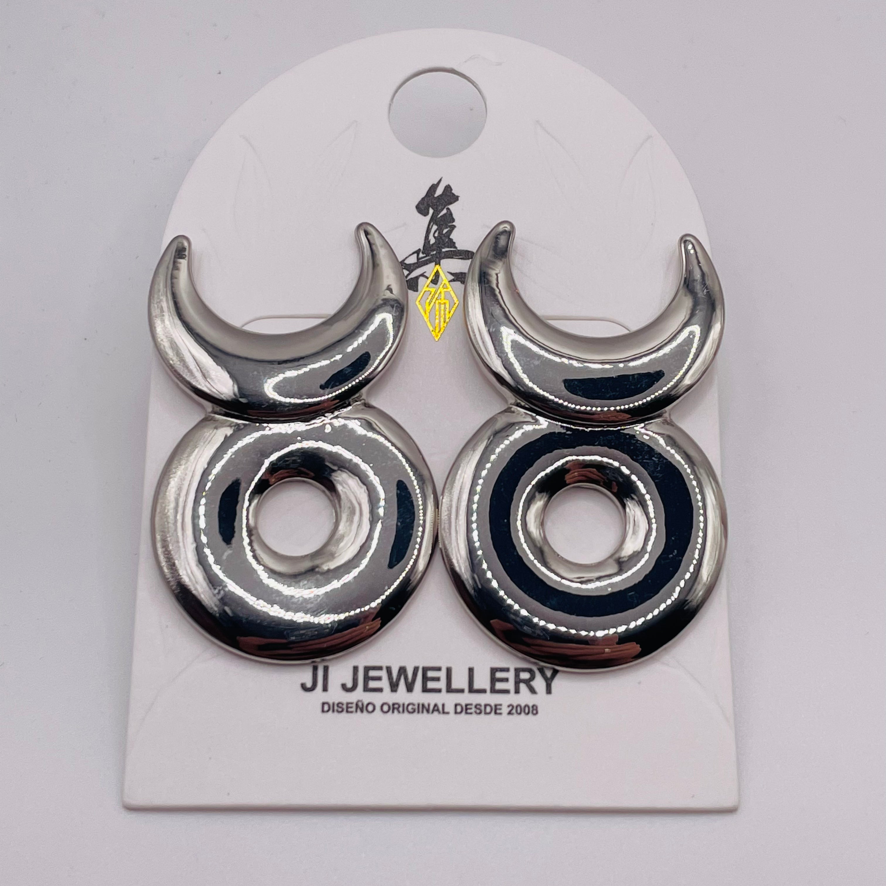 Pendientes de metal dorado y plateado diseño luna y círculo, al por mayor joyería de moda OEM ODM|JI JOYA