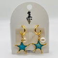 Aretes Colgantes Estrella de Mar Esmalte Azul/Rojo con Perla| Joyería Mayorista Mujer|JI JOYA