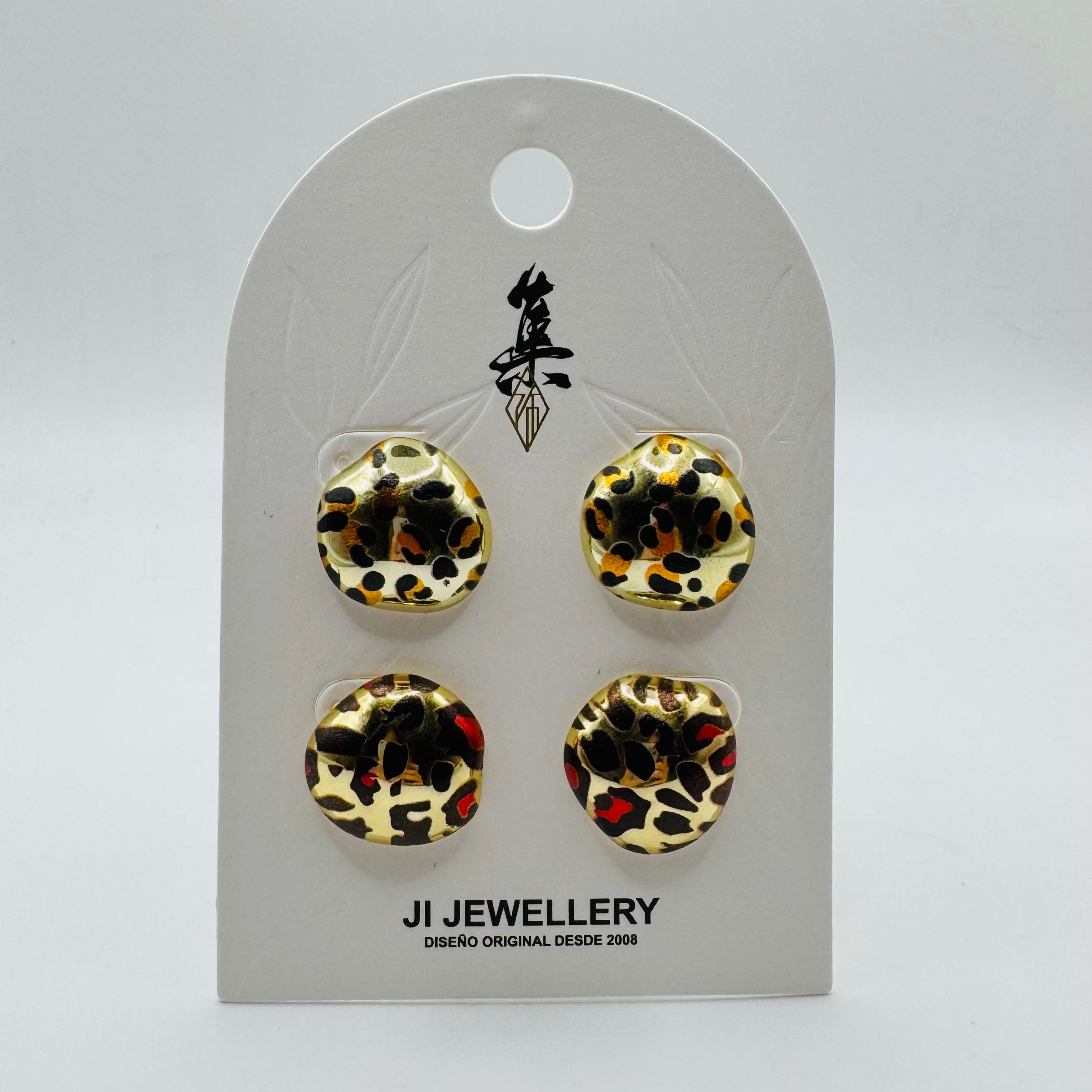 Pendientes Estampado Leopardo Chapados en Oro Irregulares | Joyería Mayorista para Mujer, Pedido Mínimo Personalizable|JI JOYA