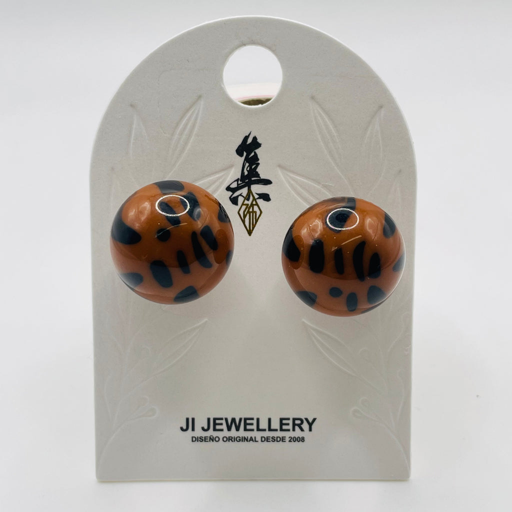 Pendientes redondos estampado leopardo mayorista | Bisutería de resina moda otoño-invierno|JI JOYA