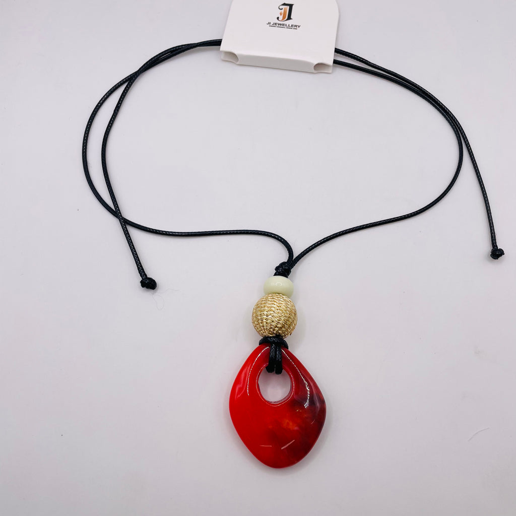 Collar Colgante Piedra Roja Resina, Cordón Ajustable, Mayorista Joyería Moda Mujer|JI JOYA