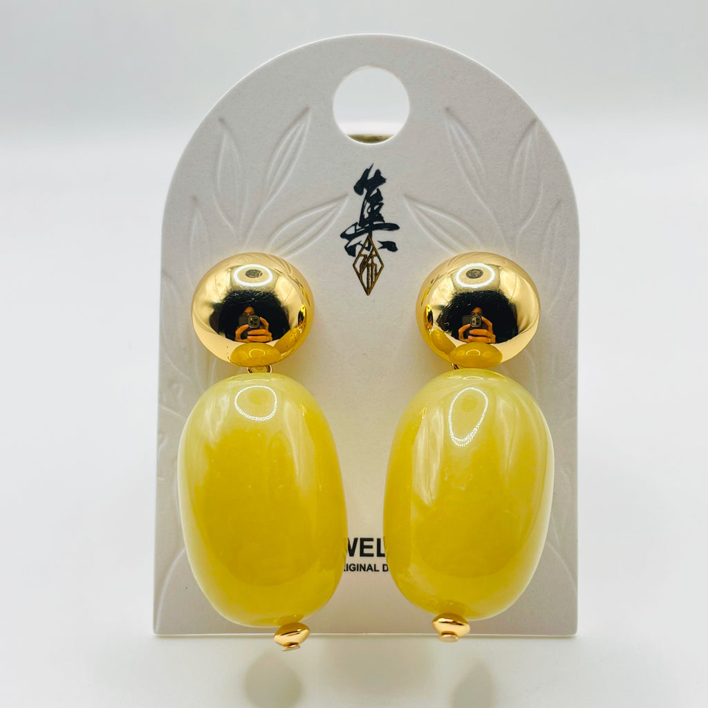 Set de Joyería de Resina Amarilla con Dorado, Pendientes + Collar + Pulsera | Venta al por Mayor|JI JOYA