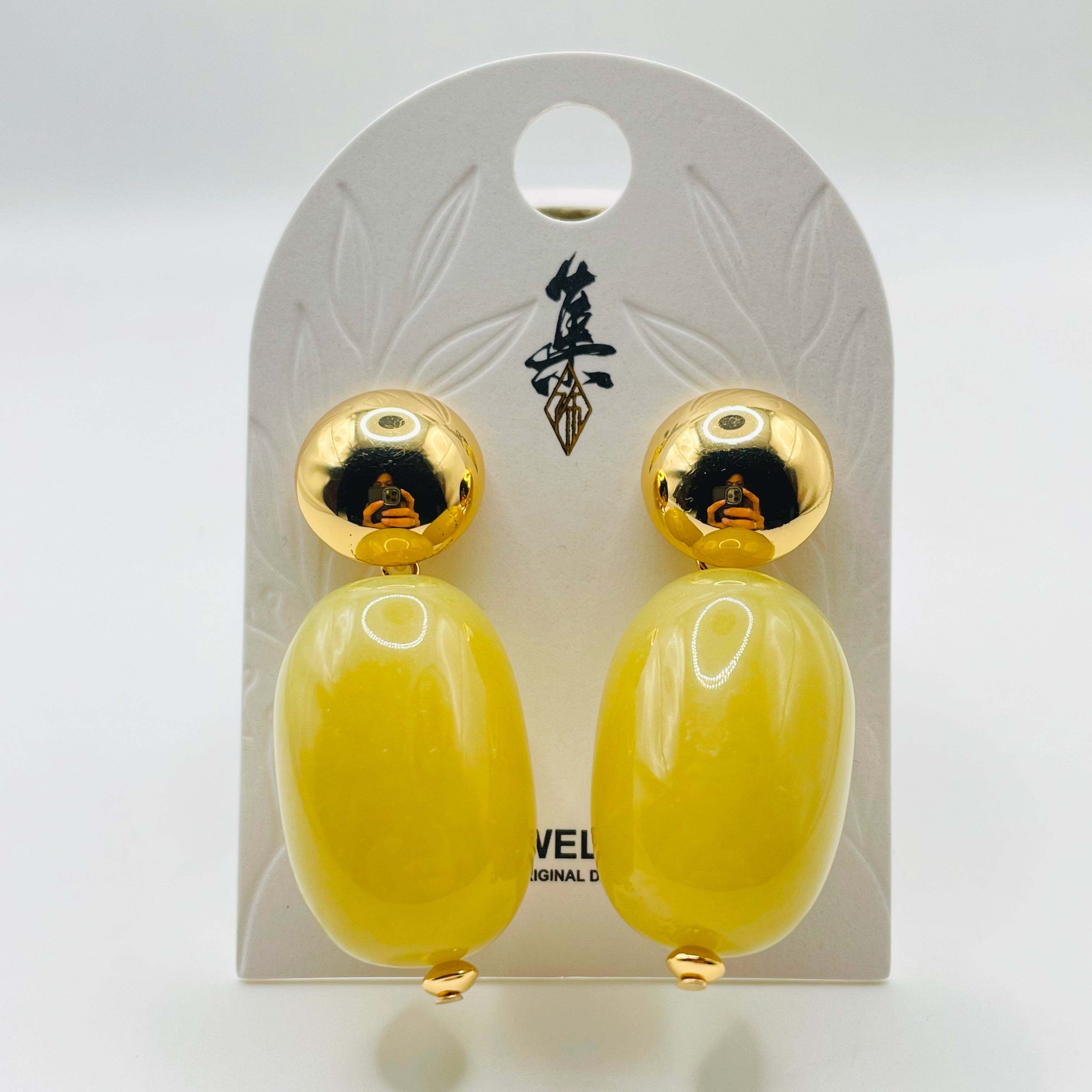 Set de Joyería de Resina Amarilla con Dorado, Pendientes + Collar + Pulsera | Venta al por Mayor|JI JOYA