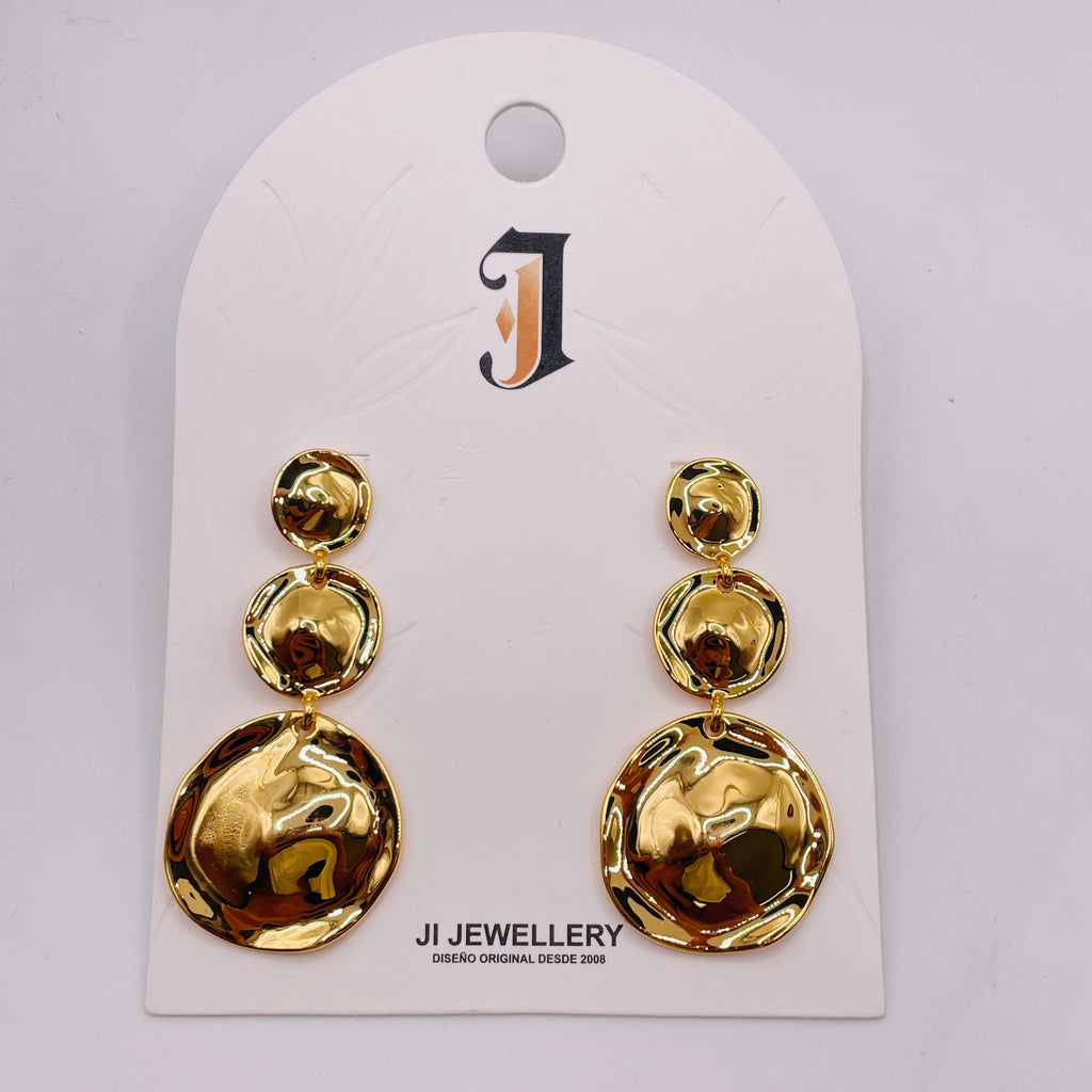 Pendientes Colgantes Discos Ondulados Metal Bicolor Plata/Oro | Joyería al por Mayor Mayorista Moda Europea|JI JOYA