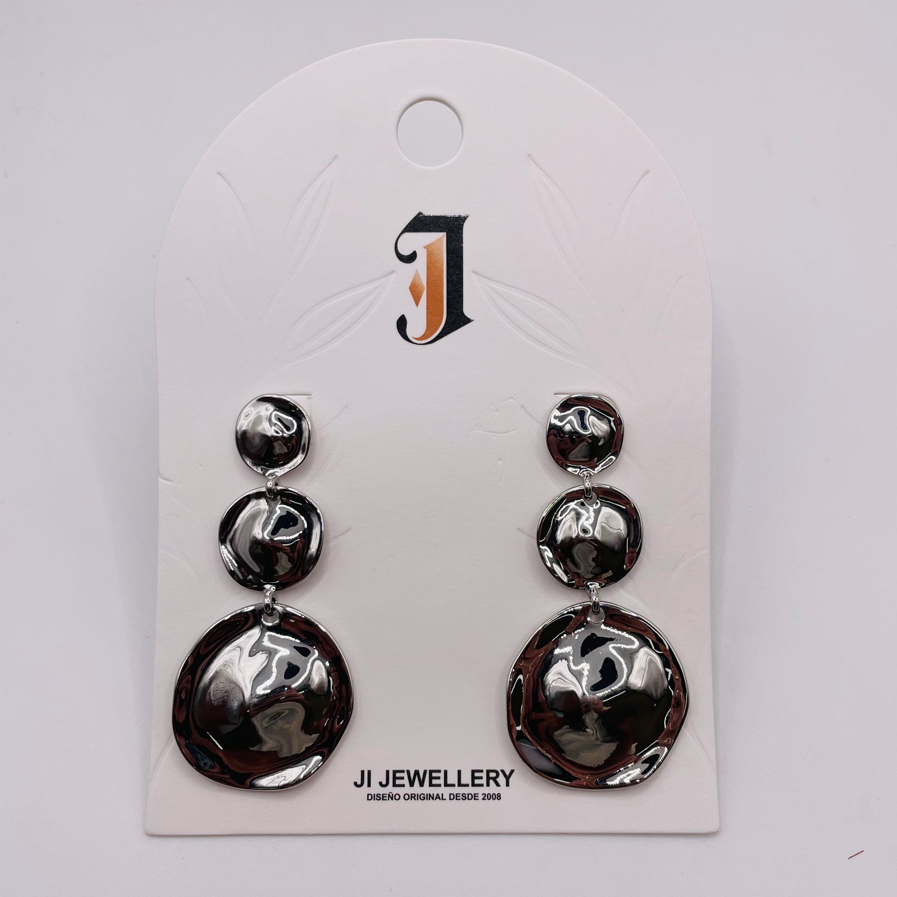Pendientes Colgantes Discos Ondulados Metal Bicolor Plata/Oro | Joyería al por Mayor Mayorista Moda Europea|JI JOYA