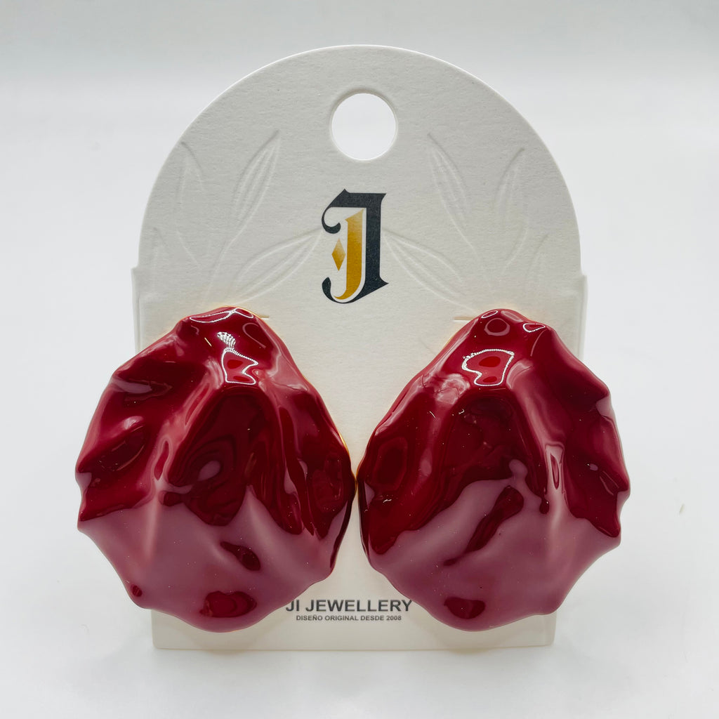 Pendientes en Forma de Hoja Arrugada Esmalte Brillante, 3 Colores Disponibles, Joyería Mayorista Europea OEM ODM|JI JOYA