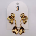 Pendientes Flor Metálicos Bicolor Plata y Oro, Pendientes Colgantes Texturizados al Por Mayor para Mujer, Joyería de Moda al Por Mayor OEM ODM|JI JOYA