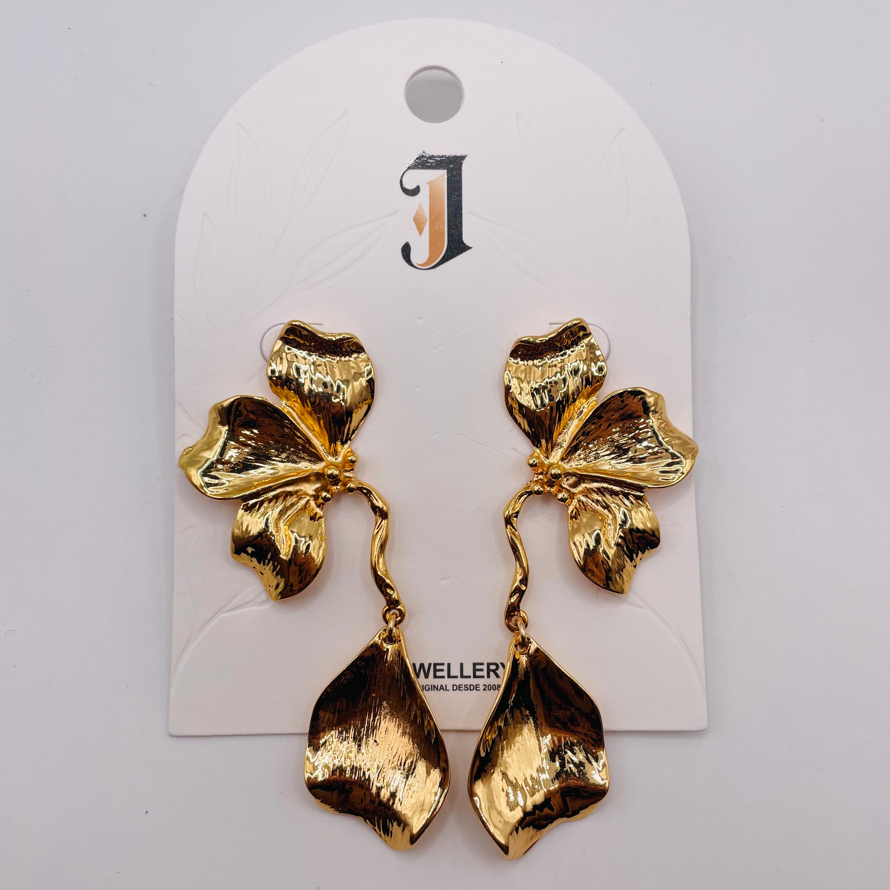 Pendientes Flor Metálicos Bicolor Plata y Oro, Pendientes Colgantes Texturizados al Por Mayor para Mujer, Joyería de Moda al Por Mayor OEM ODM|JI JOYA