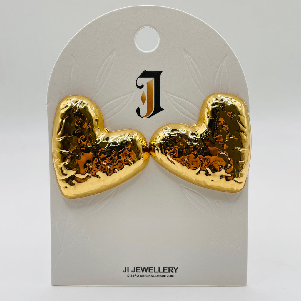 Pendientes Corazón Texturizado Martillado Oro y Plata | Joyería Mayorista B2B Moda Mujer|JI JOYA