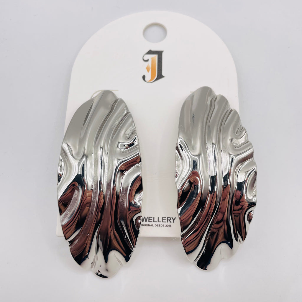 Aretes Grandes de Metal con Textura Ondulada, Dorado y Plata | Joyería Moda al Mayoreo para Mujer|JI JOYA