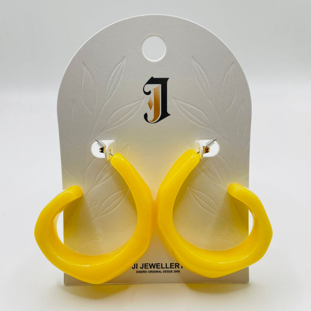 Pendientes Arco Resina Forma Irregular al Por Mayor | Aro Grueso Moda Vintage, Colores Amarillo & Carey, Accesorio Mujer Mayorista|JI JOYA