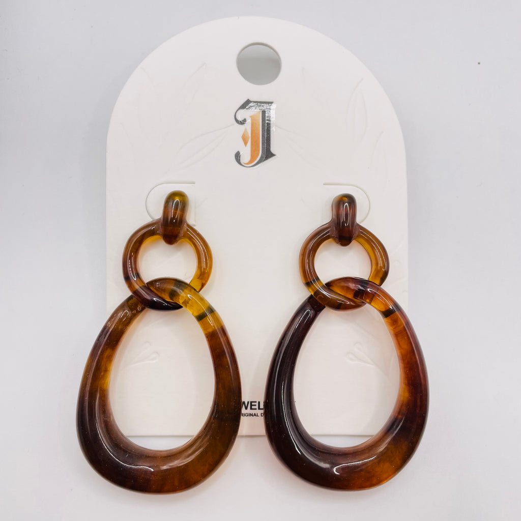 Pendientes Colgantes Doble Eslabón Gota Resina | Joyería Moda Mujer Venta al Por Mayor 4 Colores Disponibles|JI JOYA