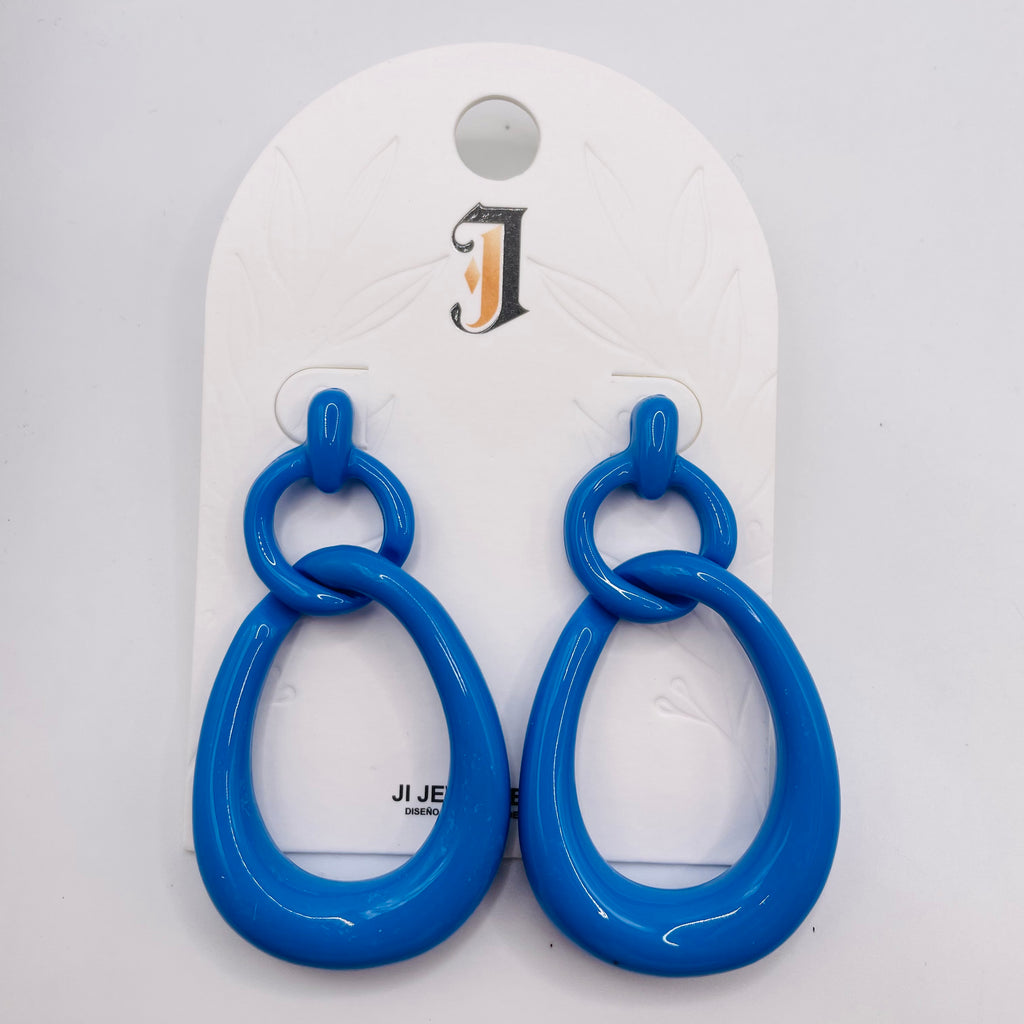 Pendientes Colgantes Doble Eslabón Gota Resina | Joyería Moda Mujer Venta al Por Mayor 4 Colores Disponibles|JI JOYA