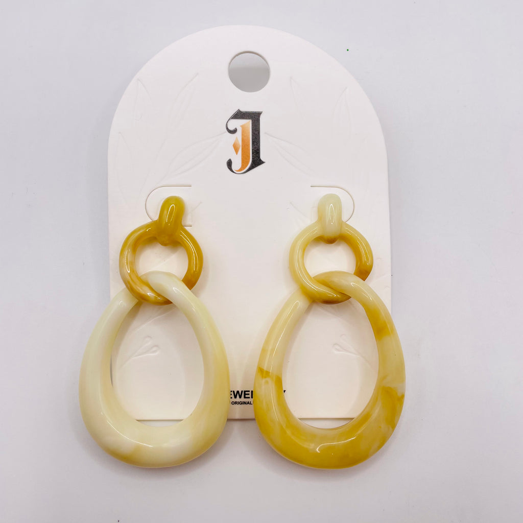 Pendientes Colgantes Doble Eslabón Gota Resina | Joyería Moda Mujer Venta al Por Mayor 4 Colores Disponibles|JI JOYA