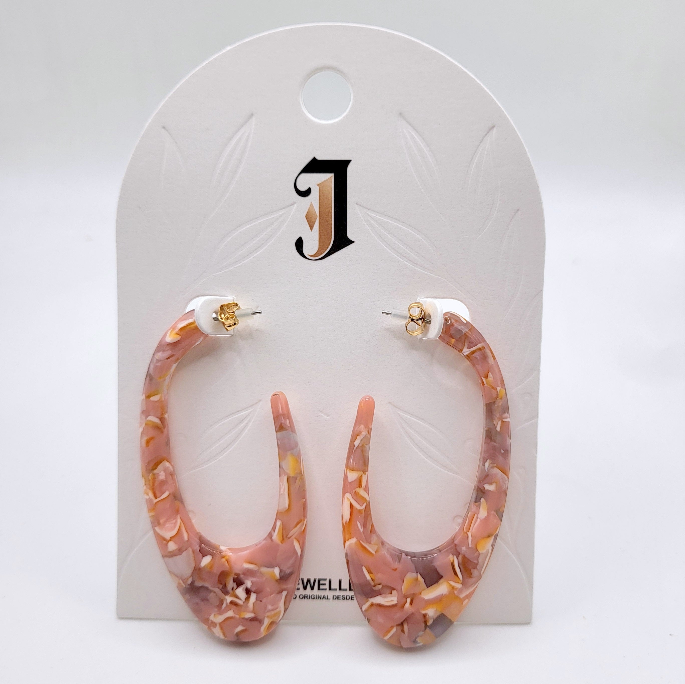 Pendientes Arracadas Grandes de Resina Marmolada al Por Mayor | Aro Ovalado Acrílico Multicolor para Mujer, Venta al Por Mayor Joyería Moda|JI JOYA