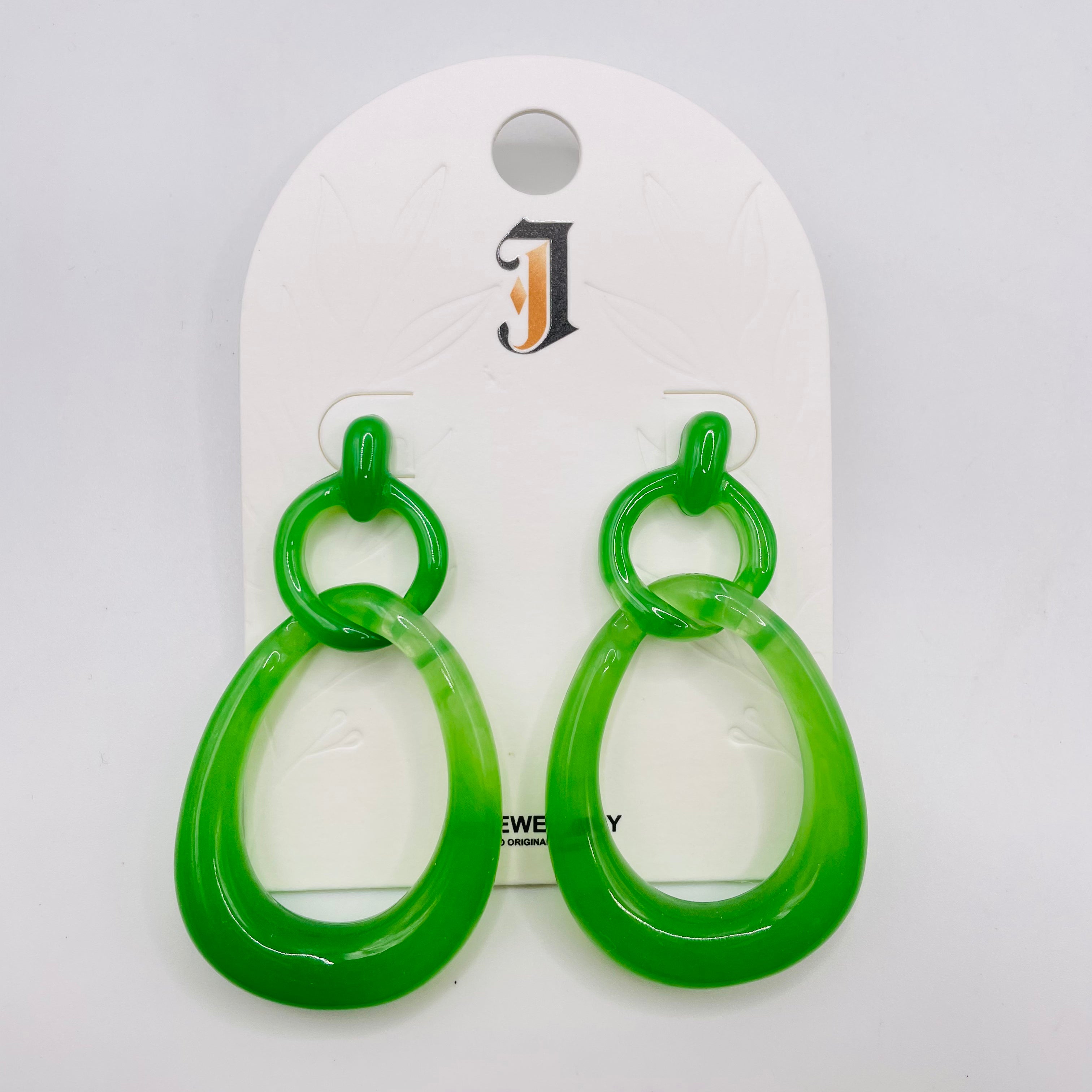 Pendientes Colgantes Doble Eslabón Gota Resina | Joyería Moda Mujer Venta al Por Mayor 4 Colores Disponibles|JI JOYA