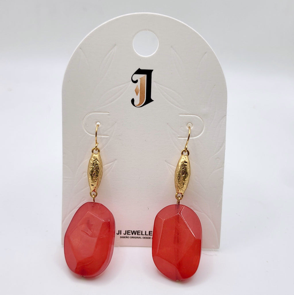 Pendientes Colgantes de Piedra de Resina Multicolor con Detalles Dorados - Joyería al Por Mayor|JI JOYA