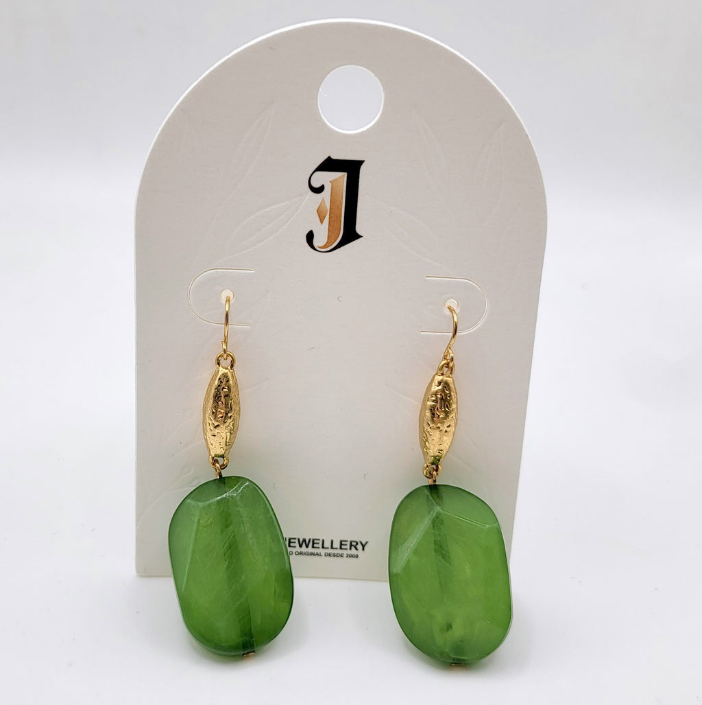 Pendientes Colgantes de Piedra de Resina Multicolor con Detalles Dorados - Joyería al Por Mayor|JI JOYA