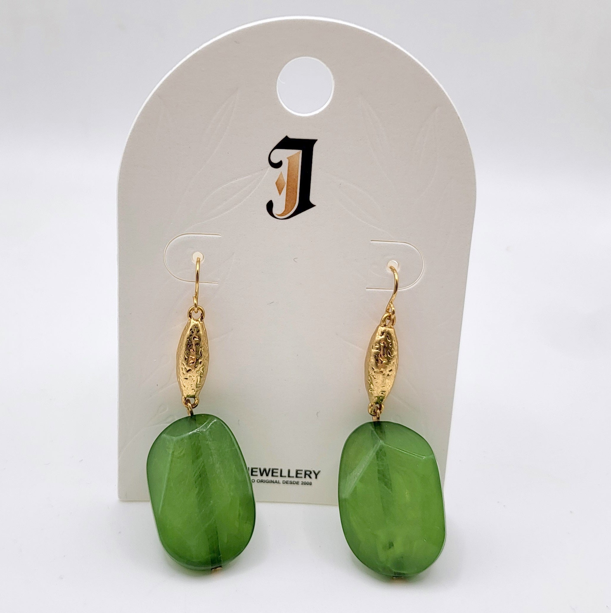 Pendientes Colgantes de Piedra de Resina Multicolor con Detalles Dorados - Joyería al Por Mayor|JI JOYA