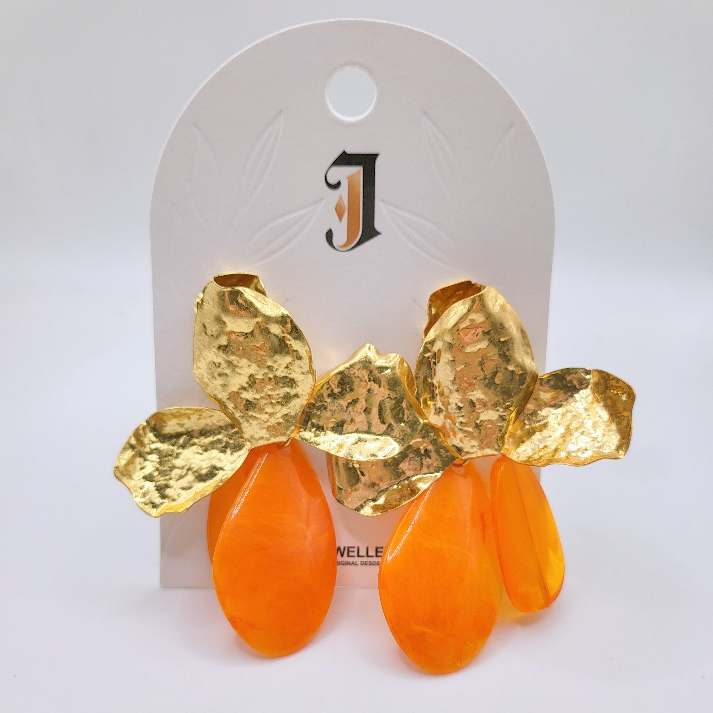Lote de Pendientes de Flor Dorada con Colgante Resina - Mayorismo | Diseño Minimalista y Elegante, Ideal para Revendedores|JI JOYA