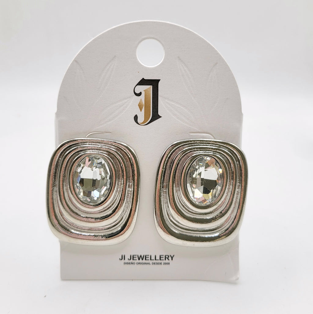 Pendientes Geométricos Vintage con Piedra Ovalada - Dorado/Plateado, Bisutería de Moda al Por Mayor para Mujeres|JI JOYA