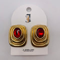 Pendientes Geométricos Vintage con Piedra Ovalada - Dorado/Plateado, Bisutería de Moda al Por Mayor para Mujeres|JI JOYA