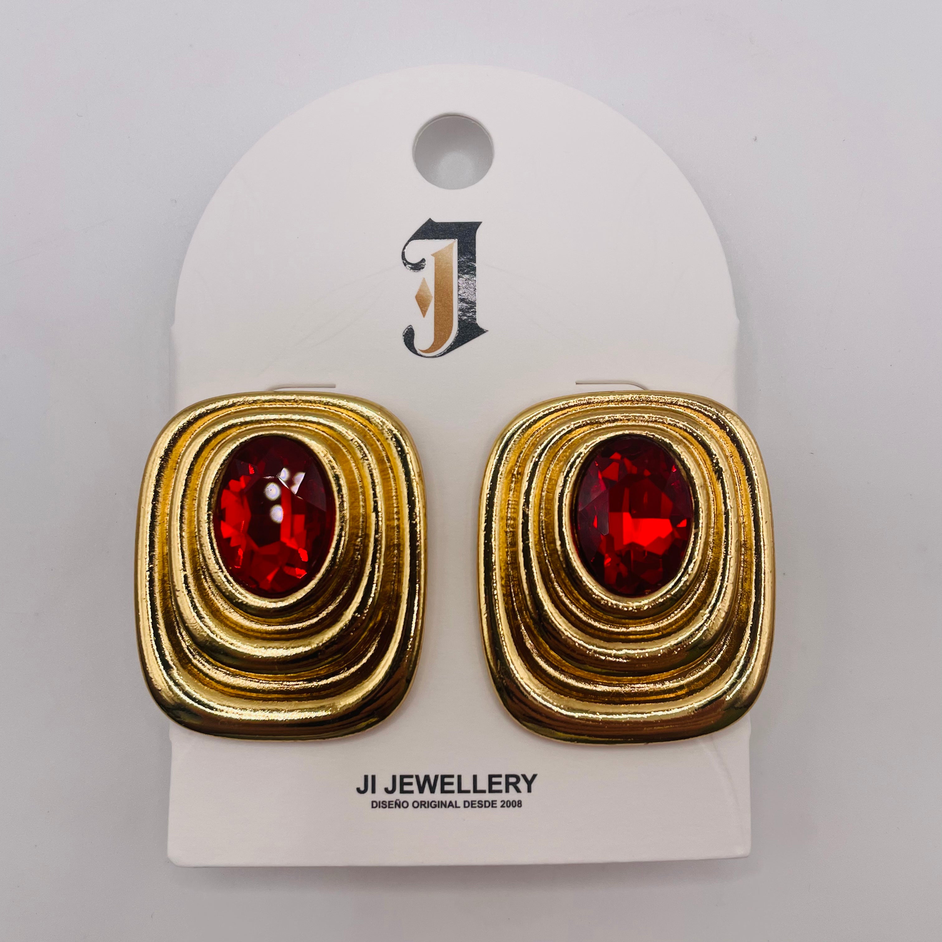 Pendientes Geométricos Vintage con Piedra Ovalada - Dorado/Plateado, Bisutería de Moda al Por Mayor para Mujeres|JI JOYA