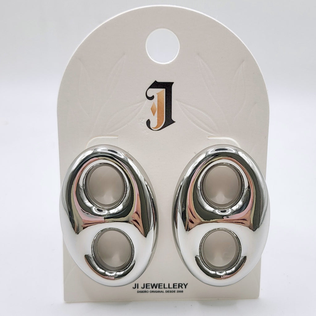 Pendientes Minimalistas de Forma Ovalada Doble, Chapados en Oro y Plata, Venta al Por Mayor | Moda 2026|JI JOYA