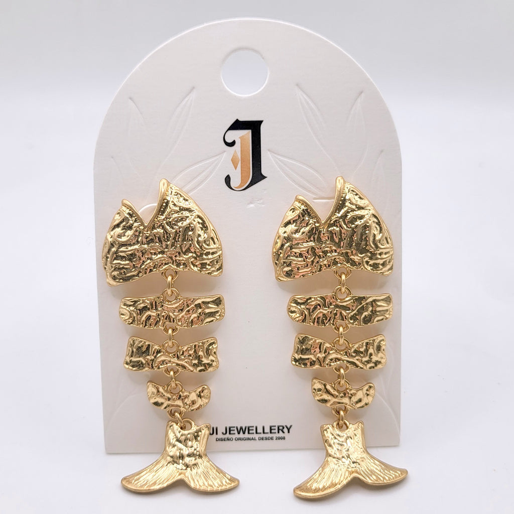Pendientes Cola de Pescado Texturizados Oro/Plata | Joyería de Moda Mayorista para Mujer|JI JOYA
