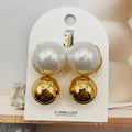 Pendientes de Doble Bola con Perla de Imitación - Dorado y Plateado - Joyería al Por Mayor|JI JOYA
