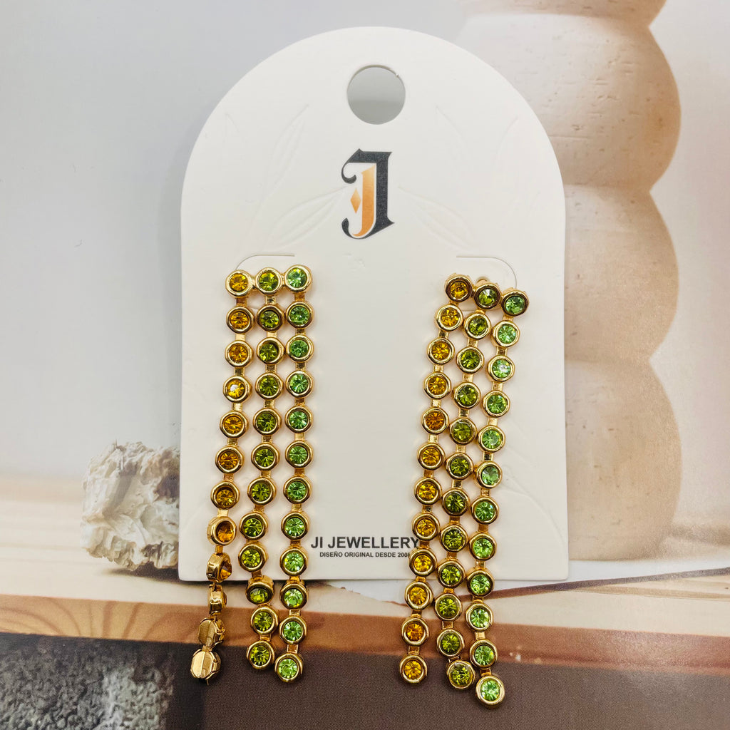 Pendientes de Cadena de Cristal en Rojo y Verde - Diseño Elegante para Mayoristas|JI JOYA