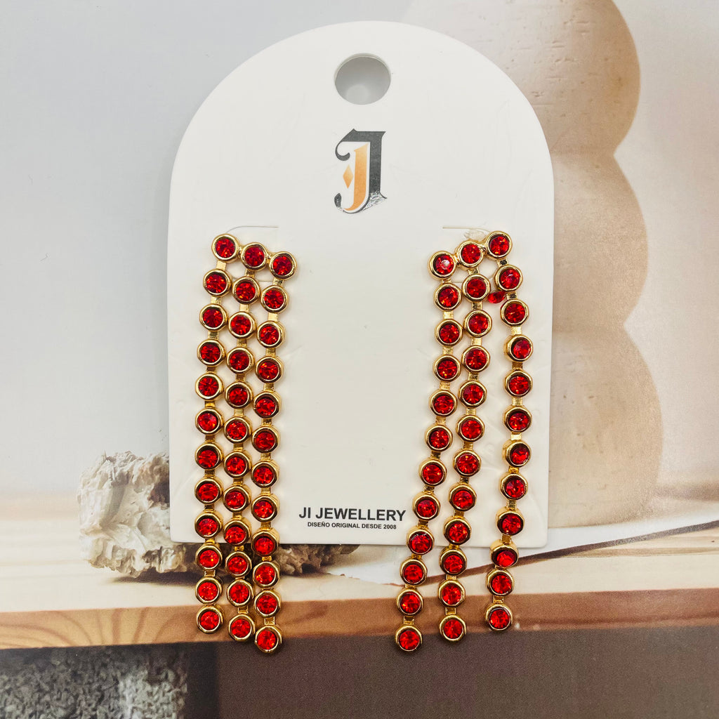 Pendientes de Cadena de Cristal en Rojo y Verde - Diseño Elegante para Mayoristas|JI JOYA