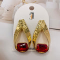 Pendientes de gota martillada con cristal rectangular - 2 colores (dorado/plateado) | Joyería mayorista|JI JOYA