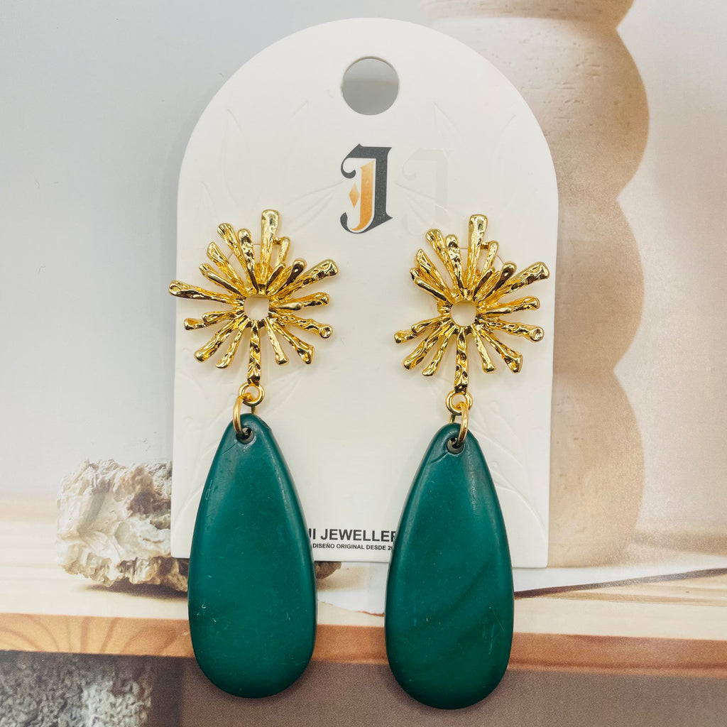 Pendientes Gota Resina con Sol Dorado - 4 Colores | Mayorista de Joyería Moda|JI JOYA