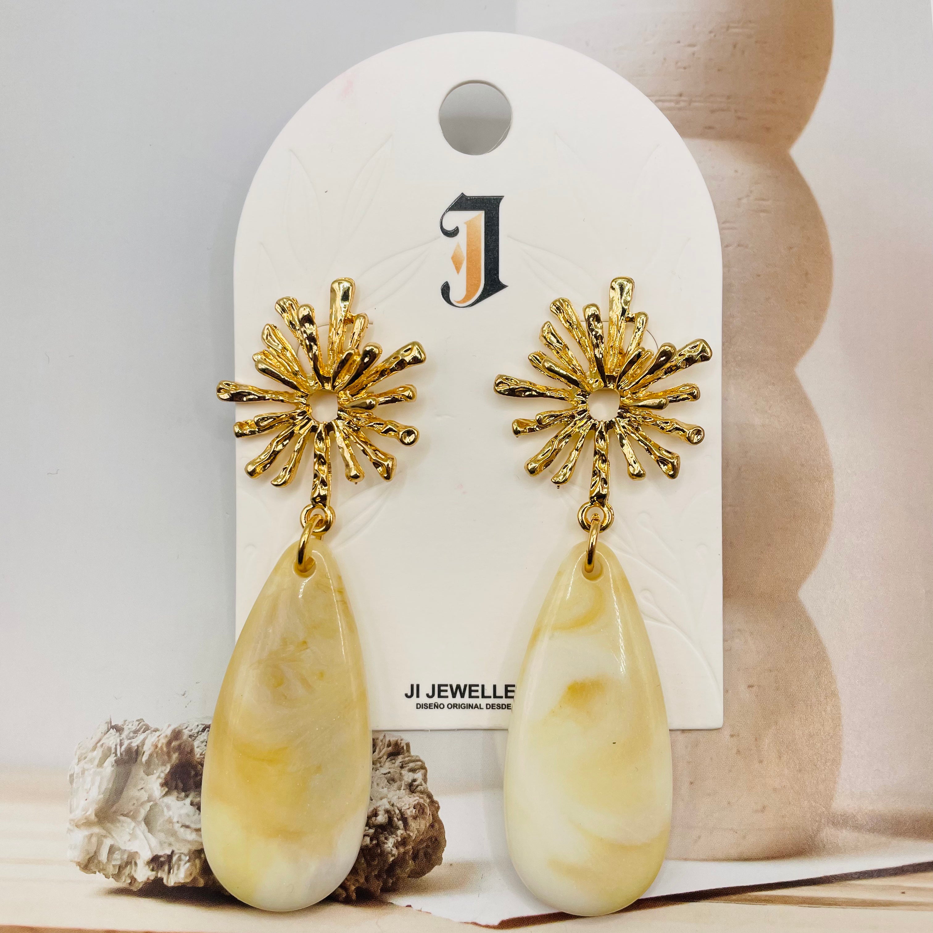 Pendientes Gota Resina con Sol Dorado - 4 Colores | Mayorista de Joyería Moda|JI JOYA