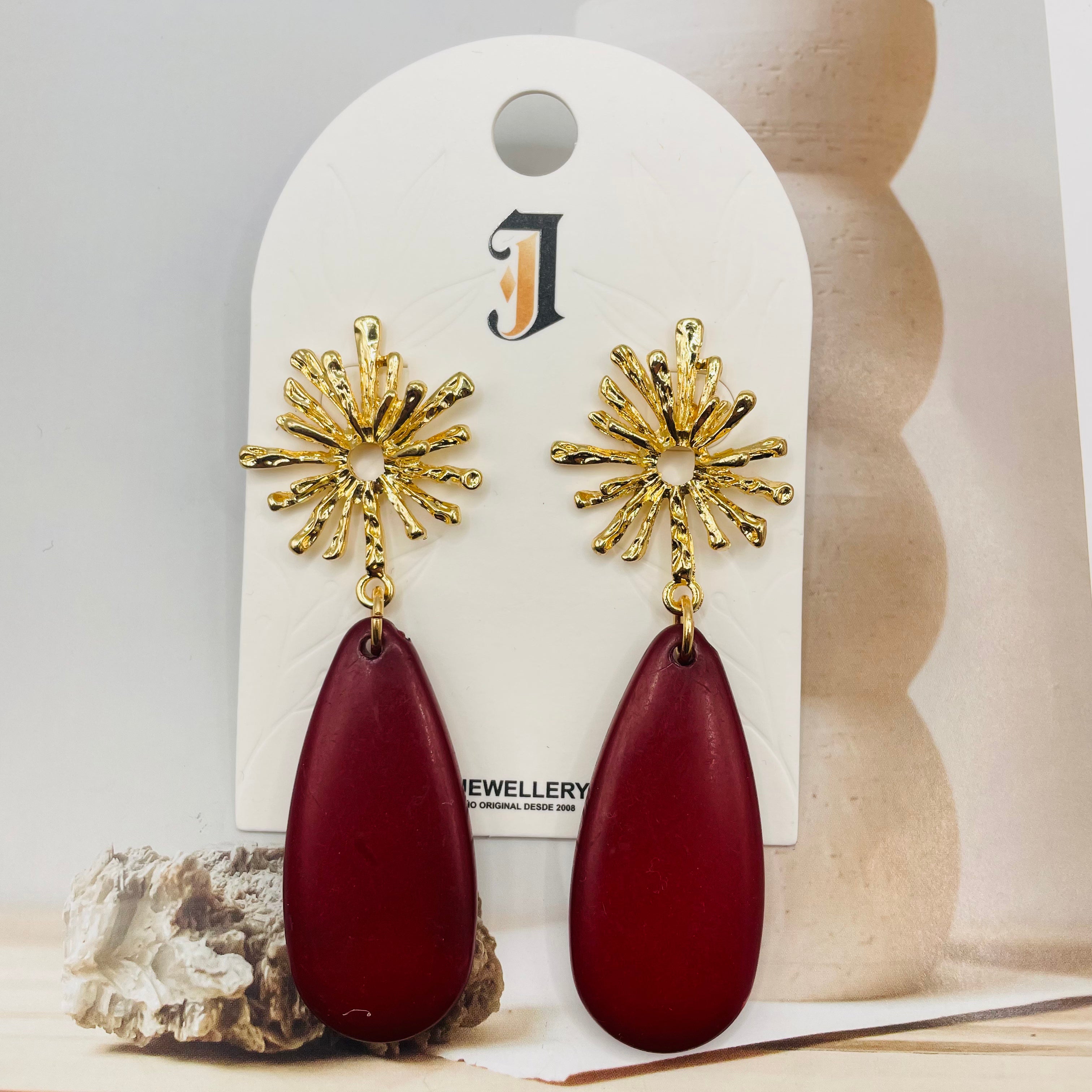 Pendientes Gota Resina con Sol Dorado - 4 Colores | Mayorista de Joyería Moda|JI JOYA