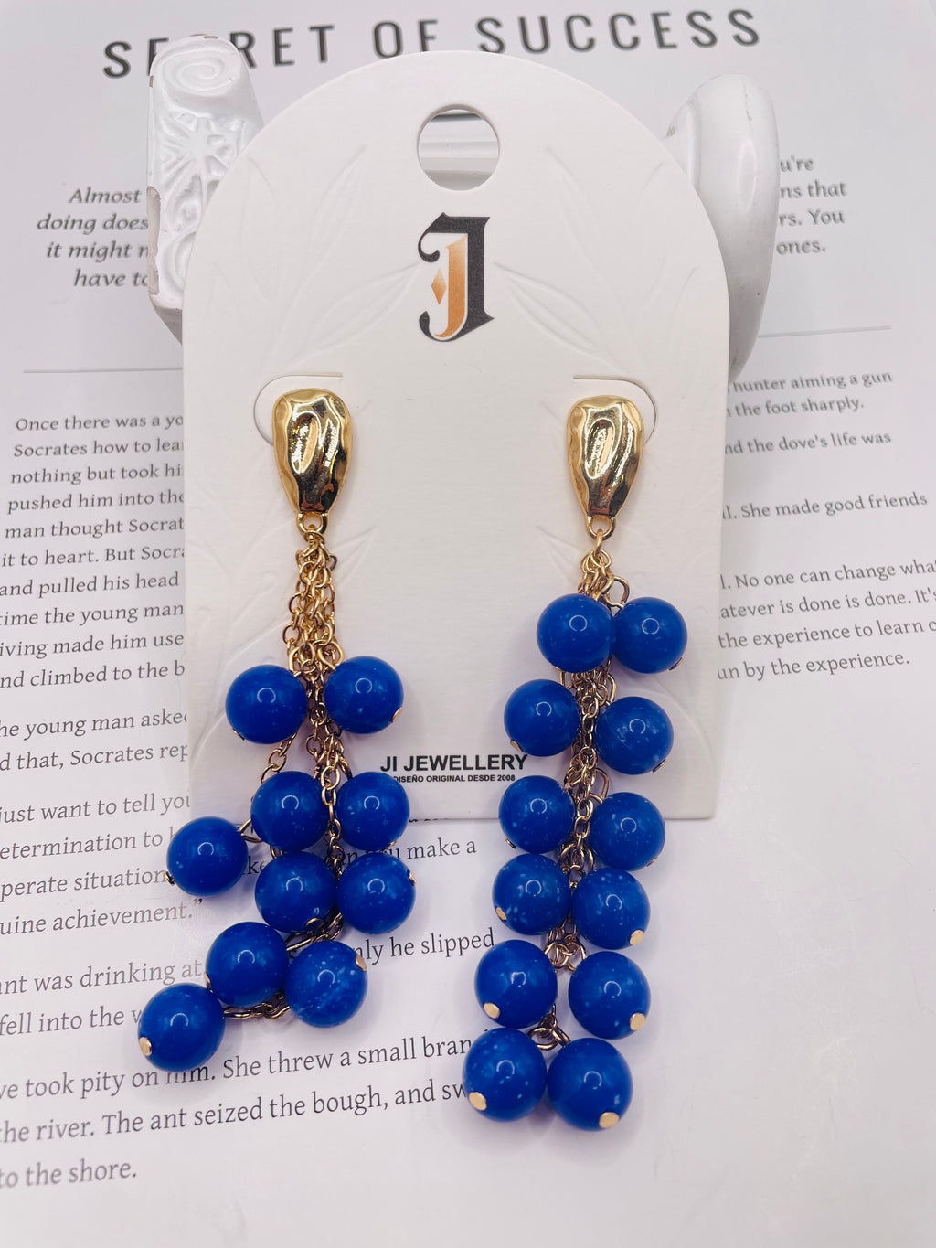 Pendientes de Borla con Cuentas de Resina - Diseño Largo Colgante Chapado en Oro - Joyería de Moda al Por Mayor para Mujer - 6 Colores Disponibles|JI JOYA