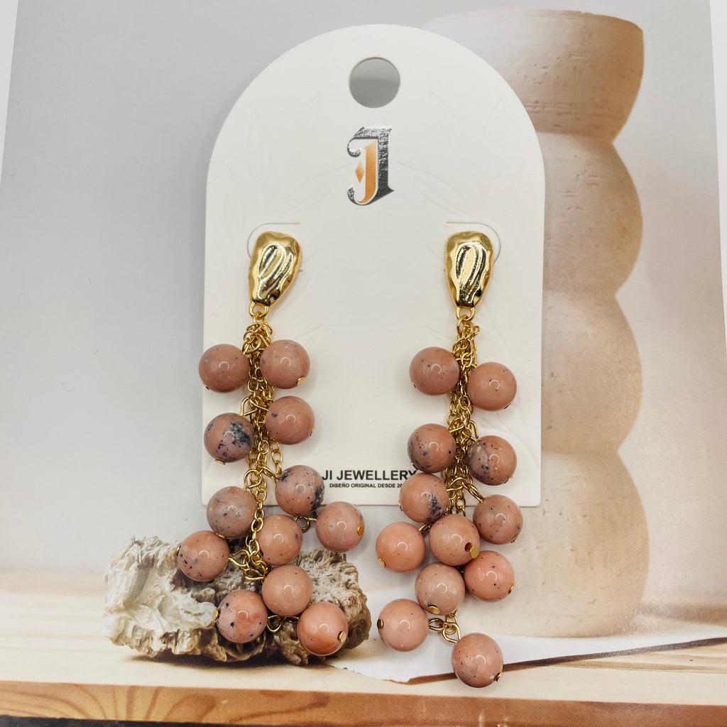 Pendientes de Borla con Cuentas de Resina - Diseño Largo Colgante Chapado en Oro - Joyería de Moda al Por Mayor para Mujer - 6 Colores Disponibles|JI JOYA