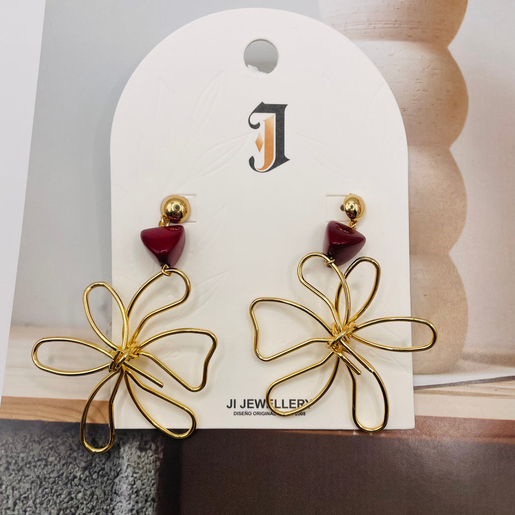 Pendientes de Flor de Alambre Dorado con Detalle de Piedra de Color - Mayorismo B2B|JI JOYA