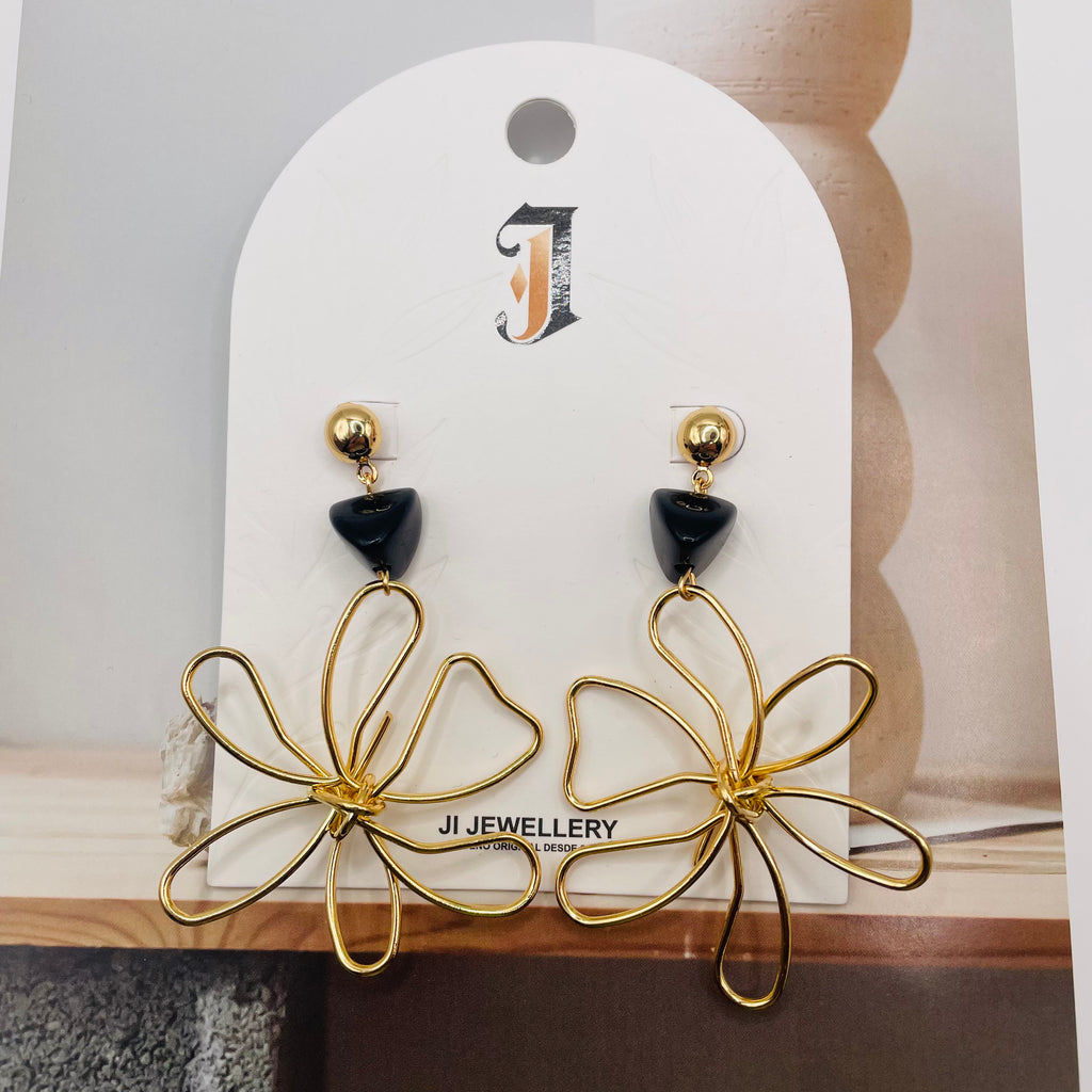 Pendientes de Flor de Alambre Dorado con Detalle de Piedra de Color - Mayorismo B2B|JI JOYA