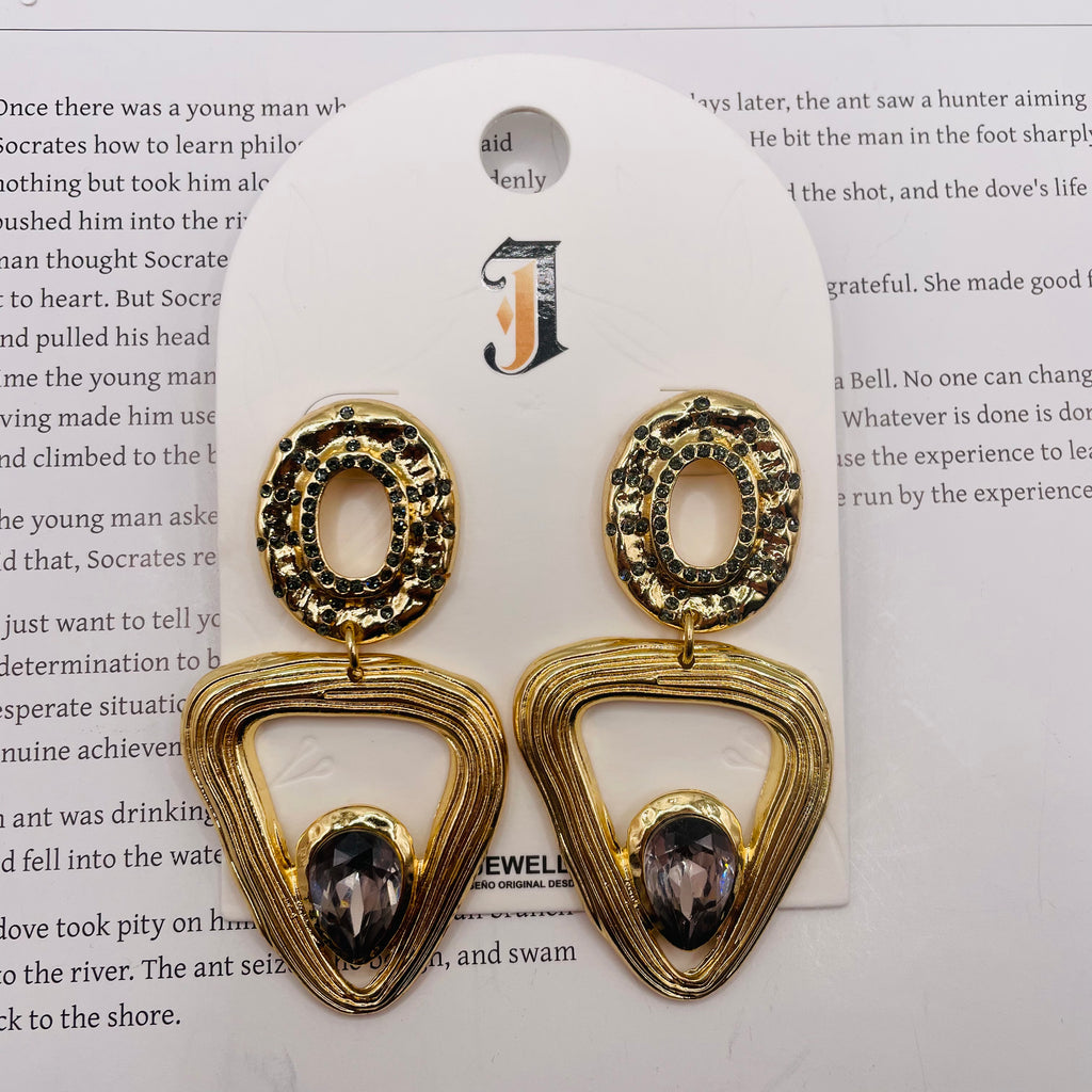Pendientes Geométricos de Zinc con Piedras de Colores | Lote Mayorista para Mujer | Diseño Elegante y Resistente|JI JOYA