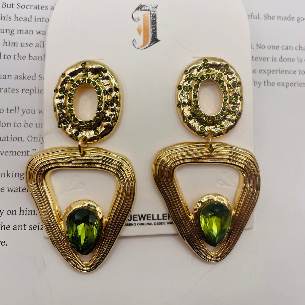 Pendientes Geométricos de Zinc con Piedras de Colores | Lote Mayorista para Mujer | Diseño Elegante y Resistente|JI JOYA