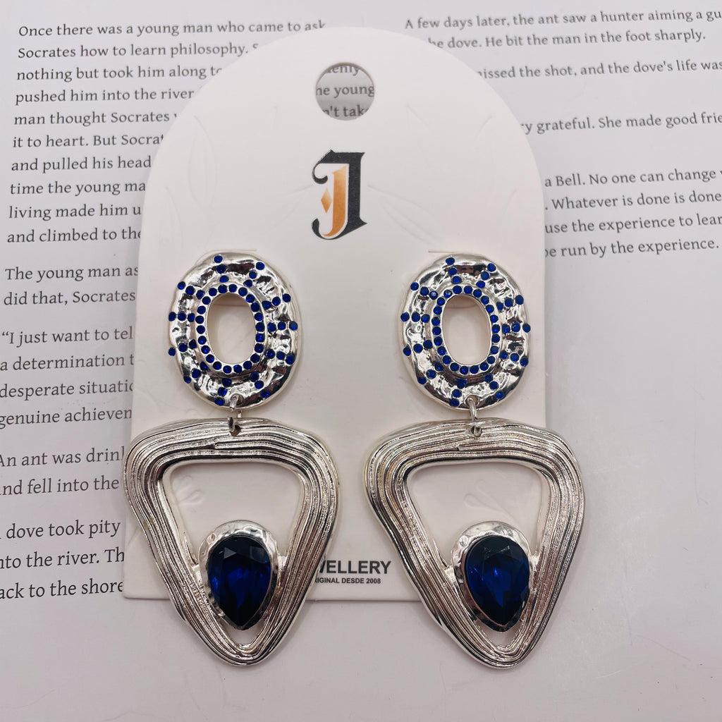Pendientes Geométricos de Zinc con Piedras de Colores | Lote Mayorista para Mujer | Diseño Elegante y Resistente|JI JOYA