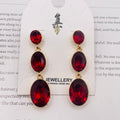 Aretes colgantes de cristal ovalado en 3 colores | Dorado | Joyería mayorista para mujer|JI JOYA