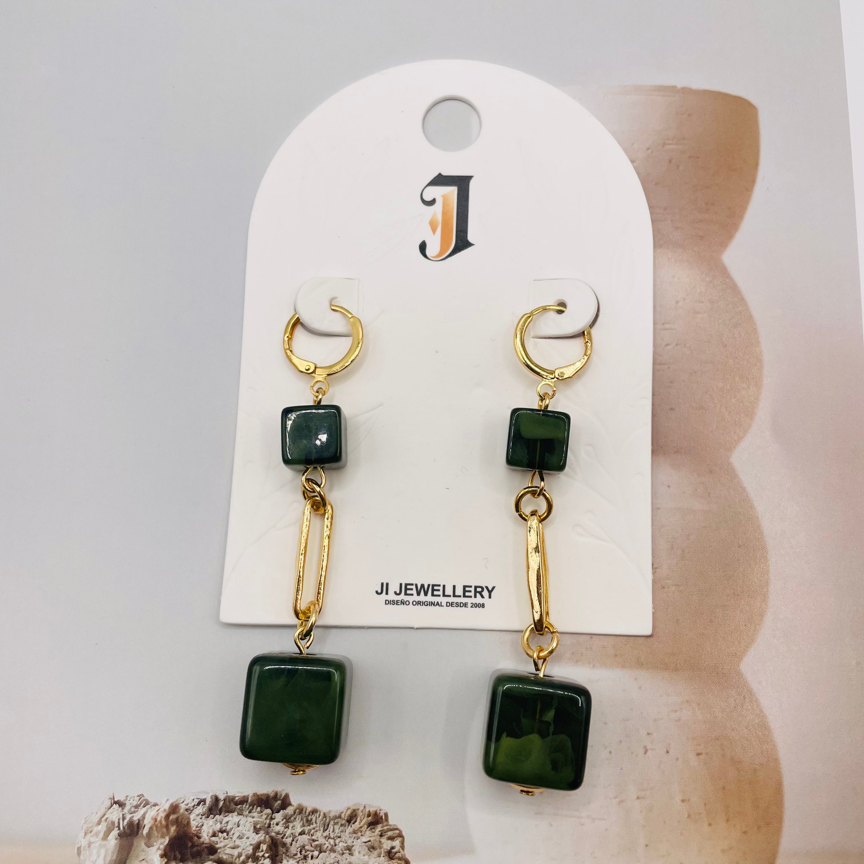 Pendientes Colgantes de Resina con Cadena Dorada | 3 Colores | Joyería Mayorista para Mujer|JI JOYA