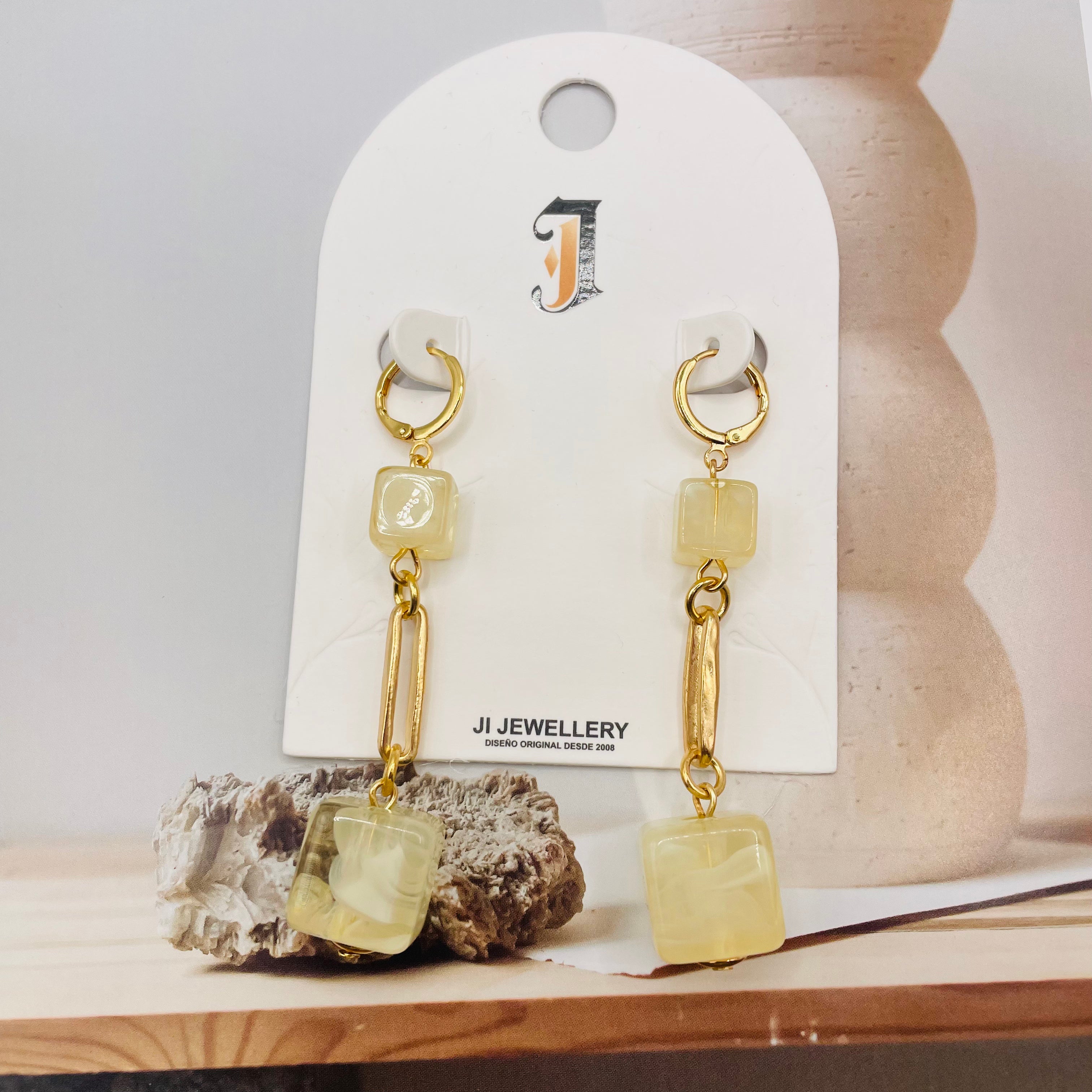 Pendientes Colgantes de Resina con Cadena Dorada | 3 Colores | Joyería Mayorista para Mujer|JI JOYA